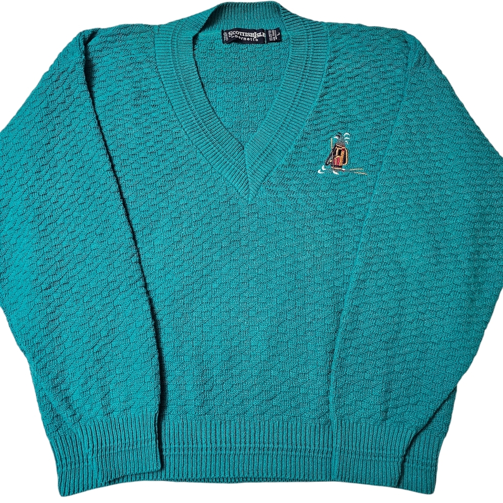 VTG 90's Scottish Isle by Bernette Golf Mens Sweater Large Knit Hand Framed USA